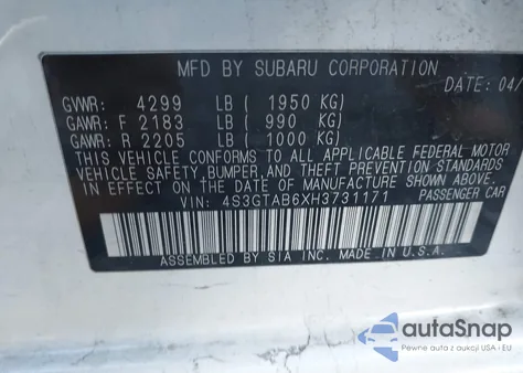 2017 Subaru Impreza 2.0I Premium from USA, damaged, VIN 4S3GTAB6XH3731171